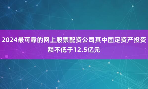 2024最可靠的网上股票配资公司其中固定资产投资额不低于12.5亿元